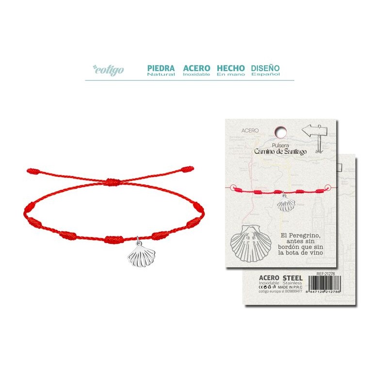 Pulsera 7 Nudos con Camino Concha De Peregrino en Acero Plateado - Coleccion Provincias (Galicia)